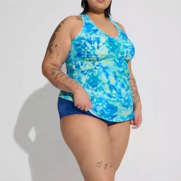NWT! Torrid High-Rise Ruched Bikini Bottom Blue Tummy Control Plus Size Swim 4x - Picture 4 of 6